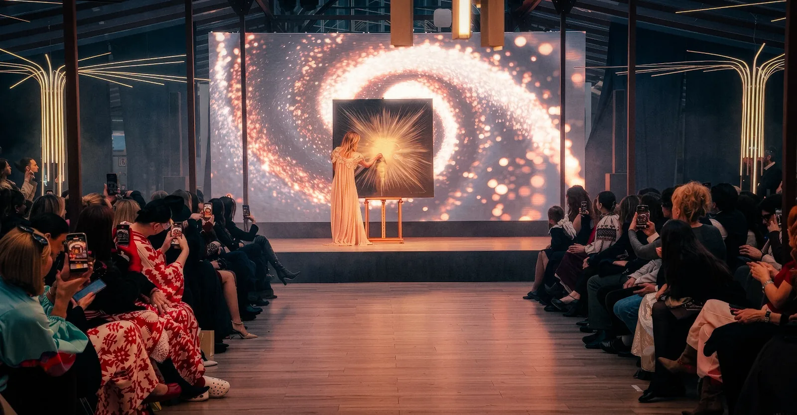 Alena Angel Art — live painting on stage in front of a seated audience